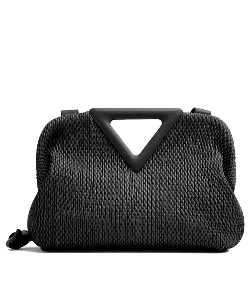 Bottega Veneta Point Lozenge Quilted Leather Top Handle Bag Black